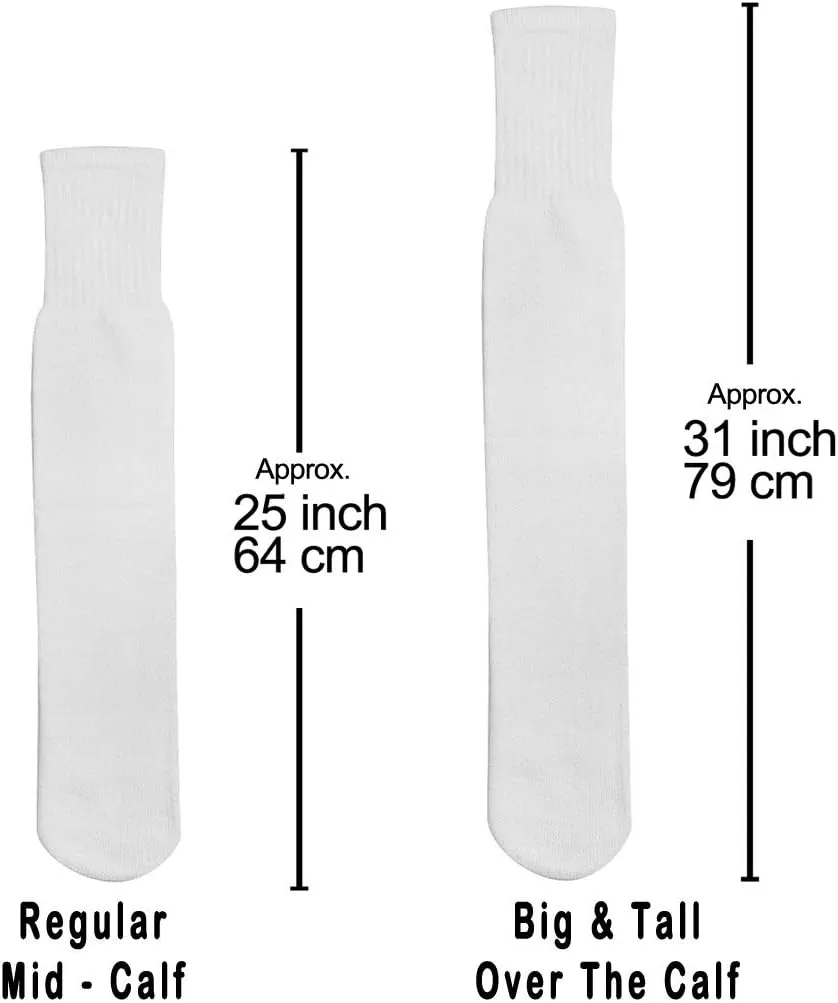 6 Pairs Men's Athletic Sport Tube Socks 10-15 Over the Calf - Big & Tall