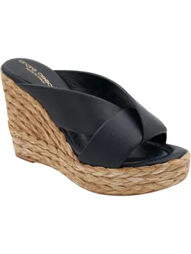 ANDRE ASSOUS Womens Black 1.5Platform Lightweight Padded Calsea Open Toe Wedge Slip On Leather Espadrille Shoes