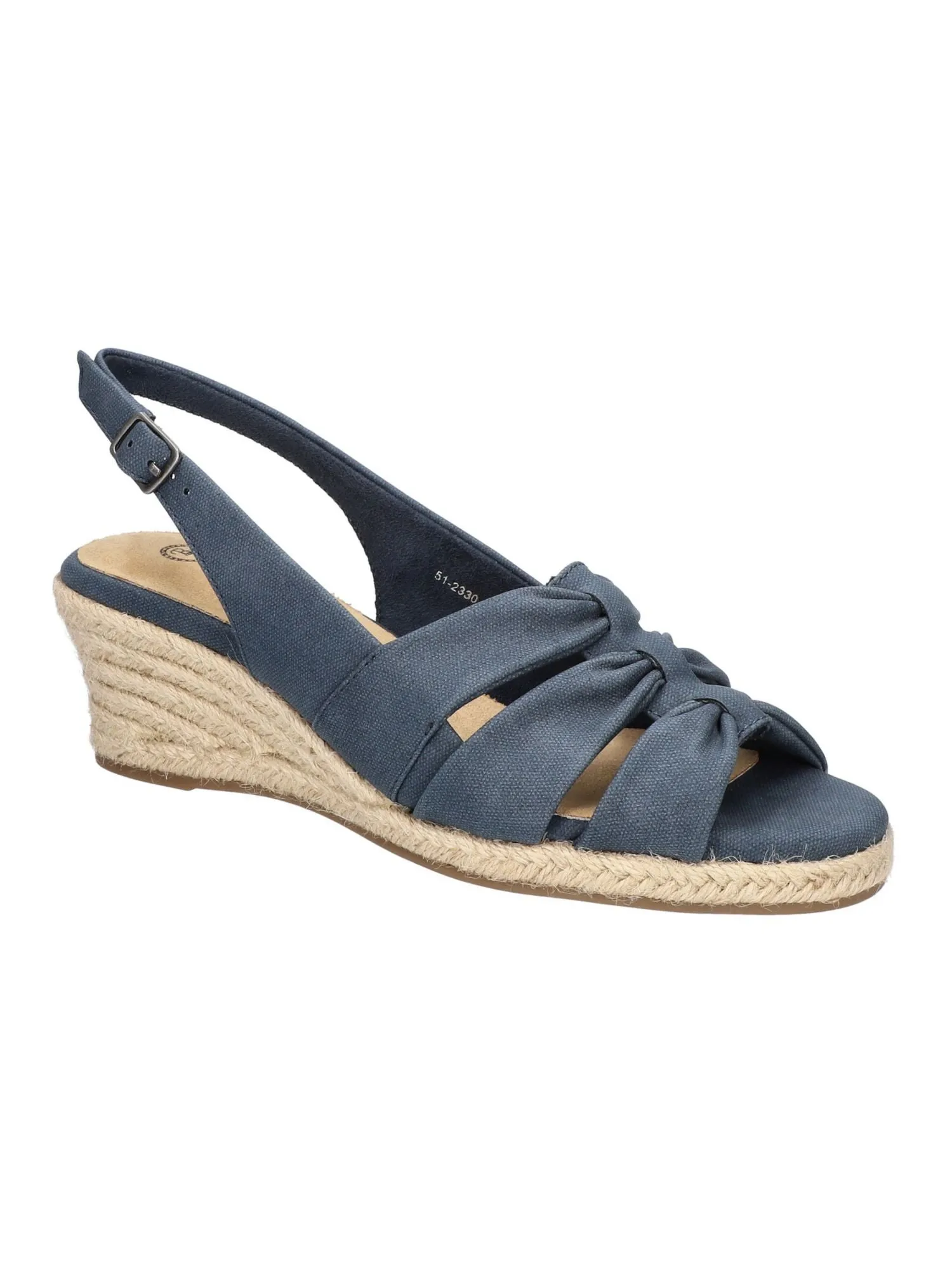 BELLA VITA Womens Navy Slingback Padded Lightweight Cheerful Round Toe Wedge Buckle Espadrille Shoes M