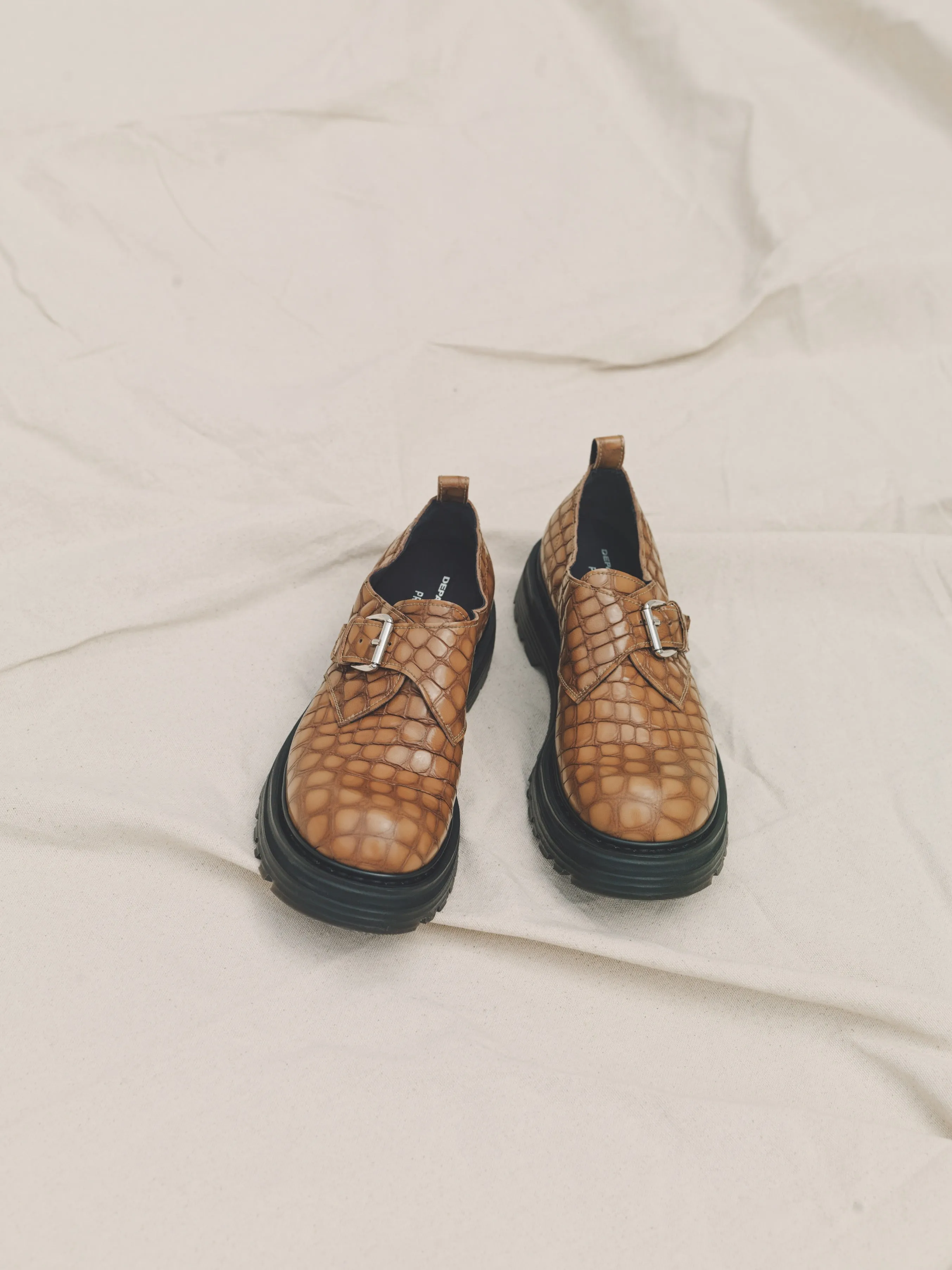 Biscotto Croc Buckle Strap Leather Combat Derby