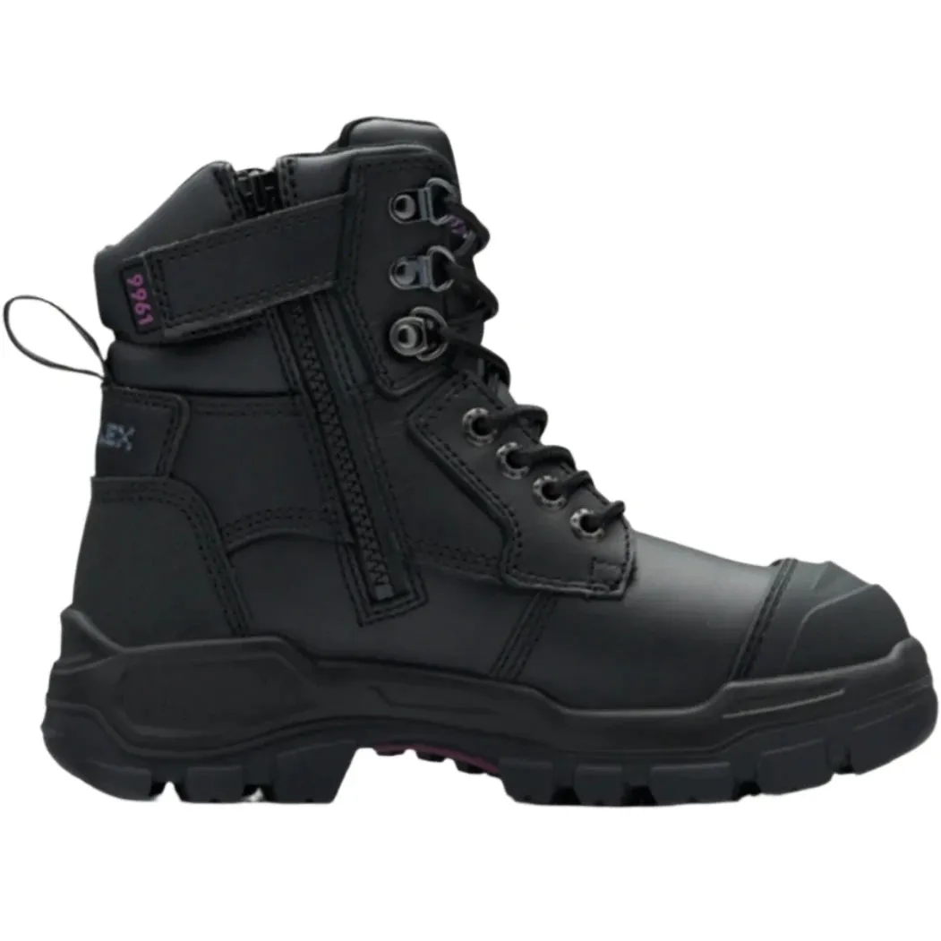 Blundstone Rotoflex Black Water Resistant Platinum Leather 150mm Zip Sided Steel Cap Women's Safety Boot (9961) (Pre Order)