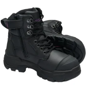 Blundstone Rotoflex Black Water Resistant Platinum Leather 150mm Zip Sided Steel Cap Women's Safety Boot (9961) (Pre Order)