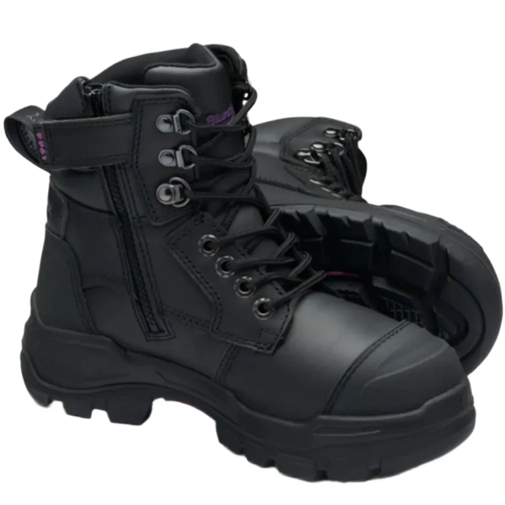 Blundstone Rotoflex Black Water Resistant Platinum Leather 150mm Zip Sided Steel Cap Women's Safety Boot (9961) (Pre Order)