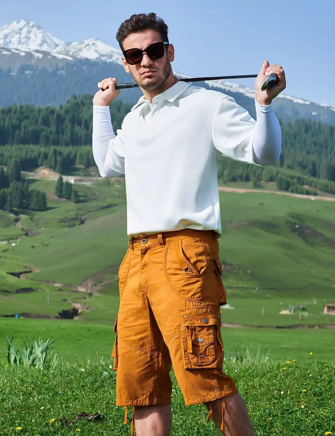 Cargo Shorts for Men Casual 3/4 Capri Pants with Pockets Long Below Knee Length Loose Fit Hiking Work
