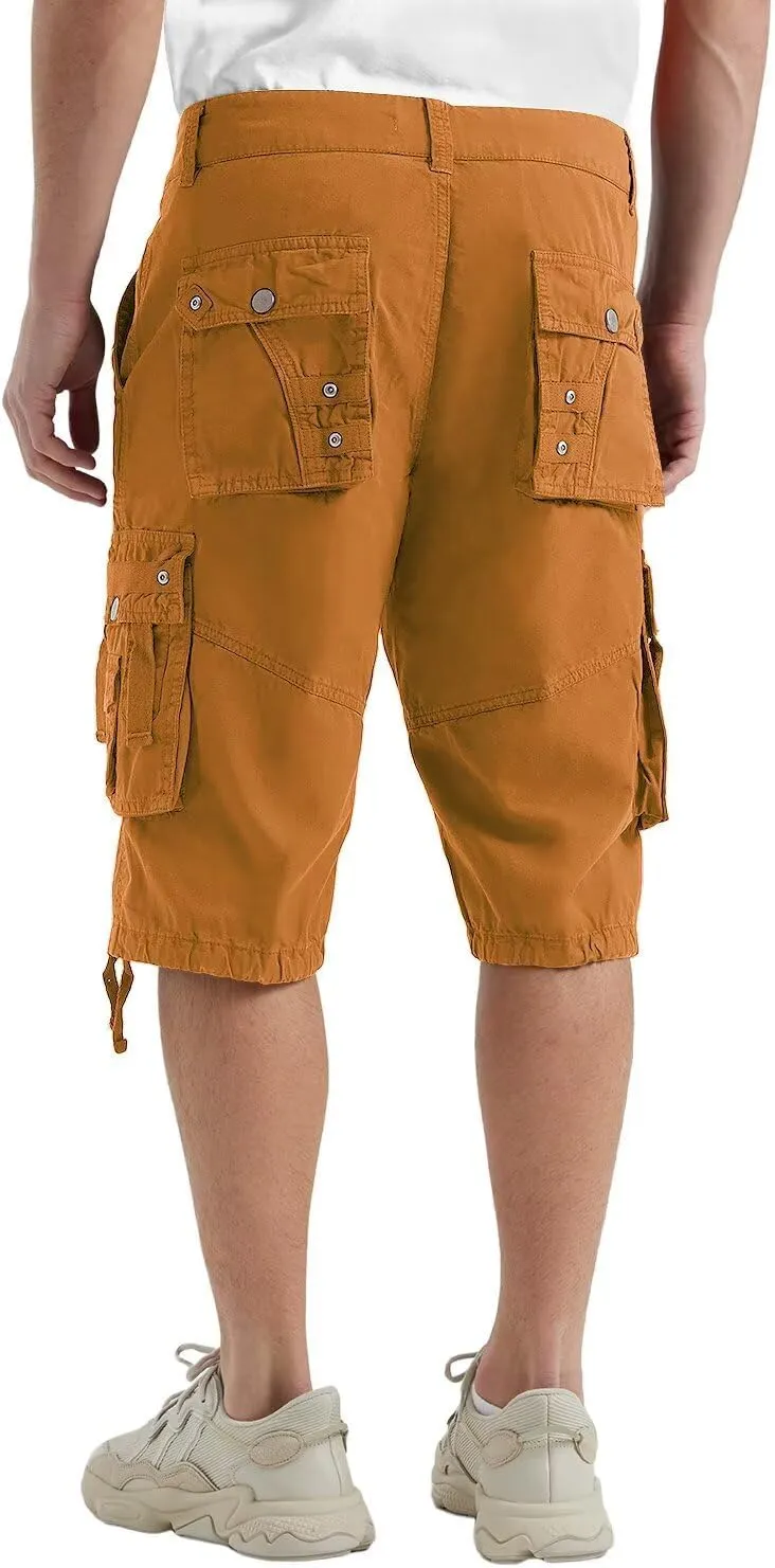 Cargo Shorts for Men Casual 3/4 Capri Pants with Pockets Long Below Knee Length Loose Fit Hiking Work