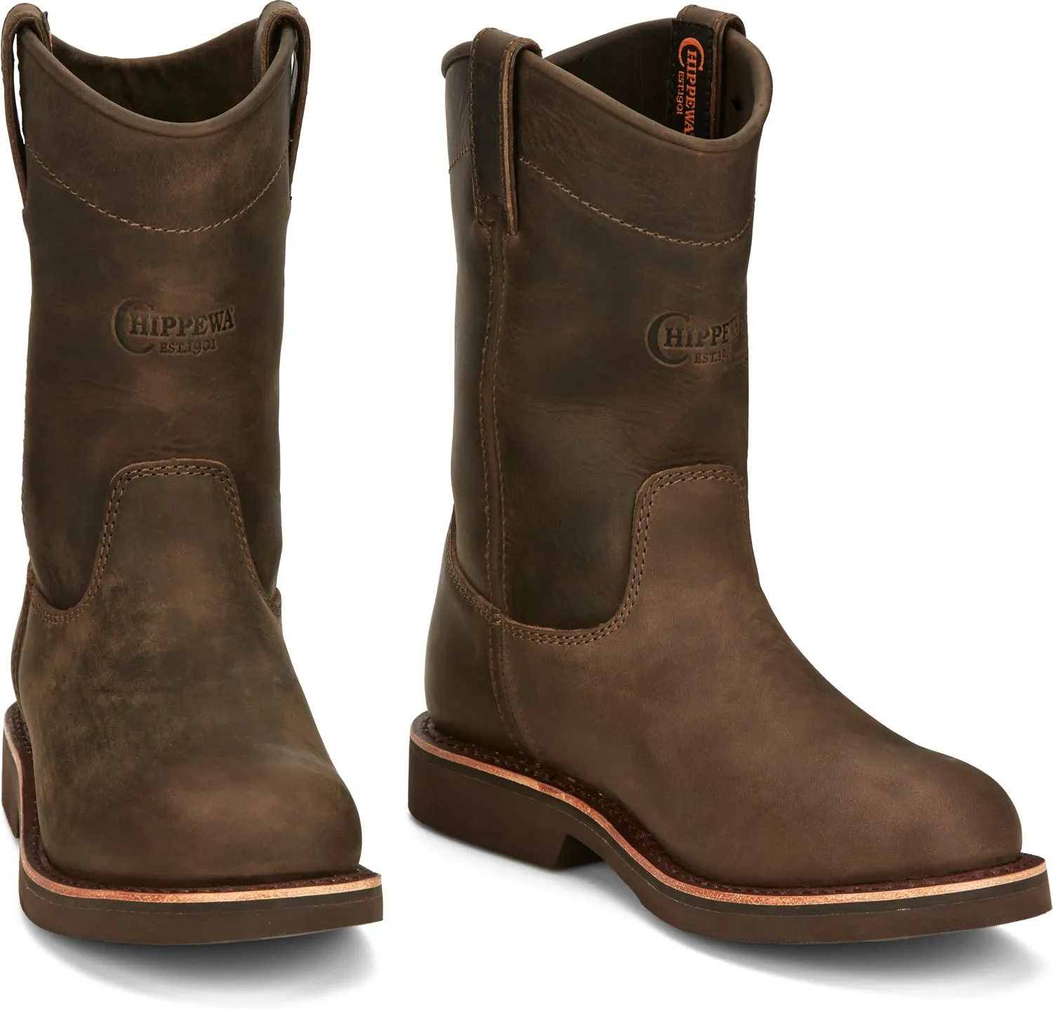 Chippewa Mens Classic 2.0 10in Pull On Chocolate Apache Leather Work Boots