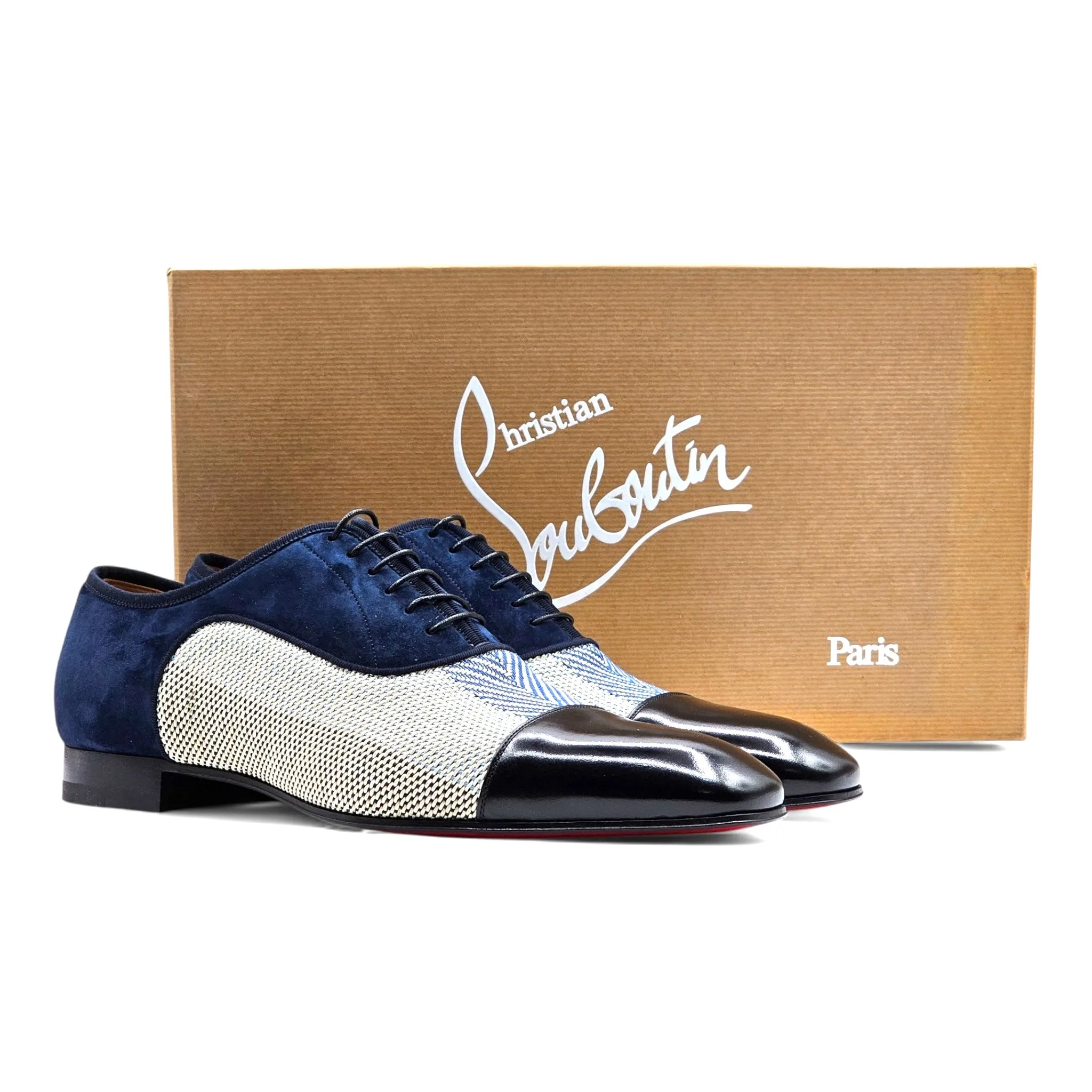 Christian Louboutin Greggo Oxford Shoes - Leather and Woven Fabric - Blue 42