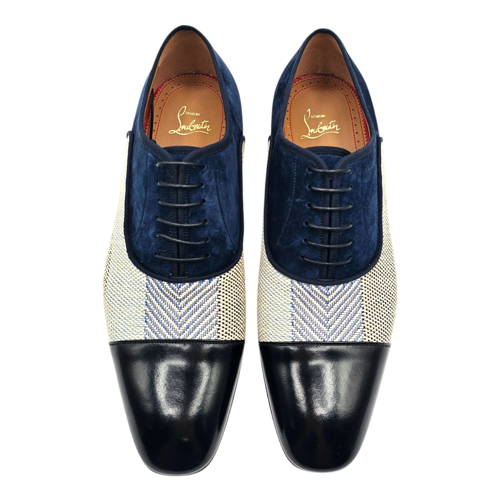 Christian Louboutin Greggo Oxford Shoes - Leather and Woven Fabric - Blue 42
