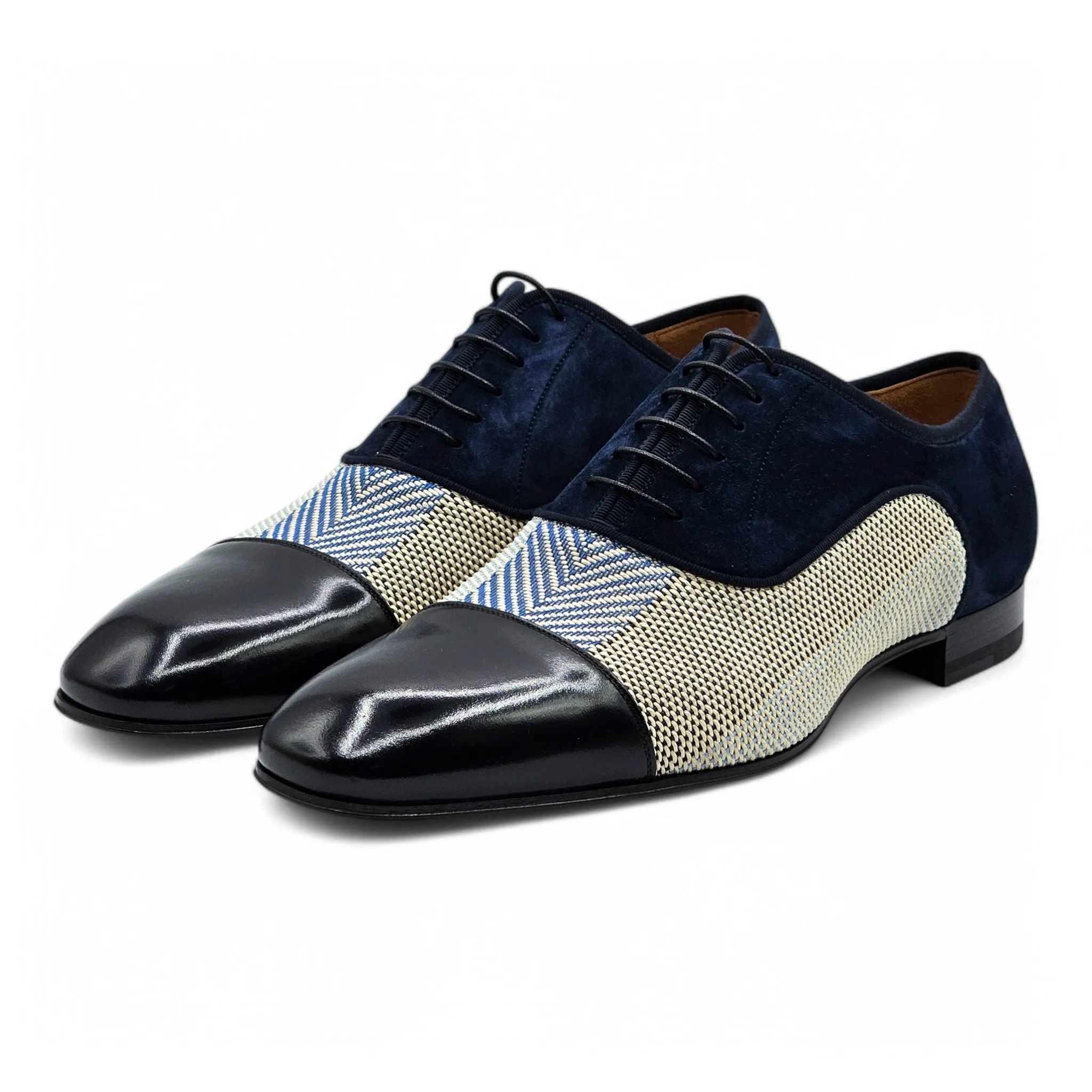 Christian Louboutin Greggo Oxford Shoes - Leather and Woven Fabric - Blue 42