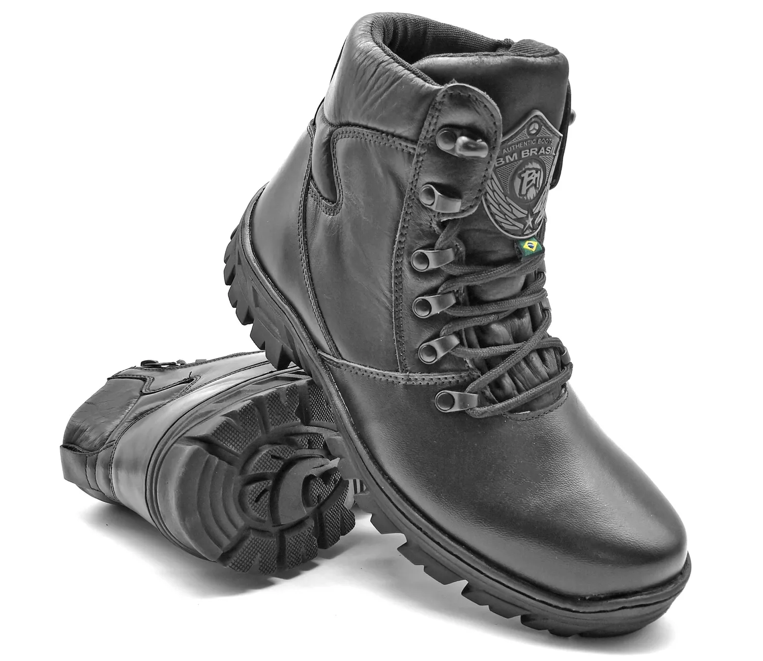 Combat Boots Black Leather Hiking Military Rock Zipper
