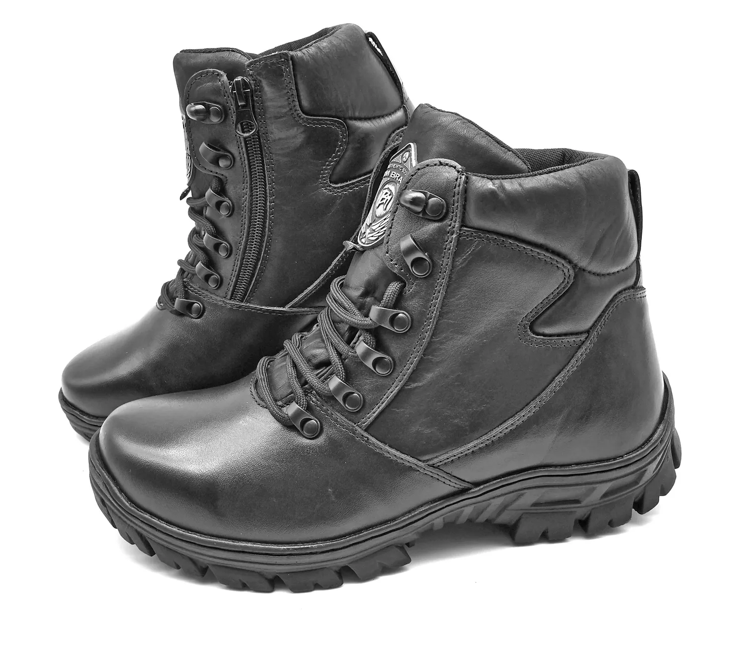 Combat Boots Black Leather Hiking Military Rock Zipper