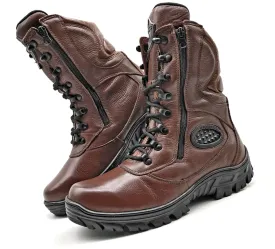Combat Boots Brown Genuine Leather Tactical Military Zipper