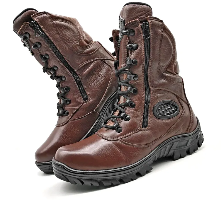 Combat Boots Brown Genuine Leather Tactical Military Zipper
