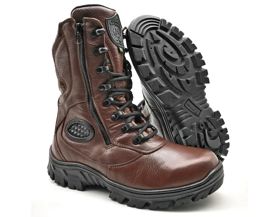 Combat Boots Brown Genuine Leather Tactical Military Zipper