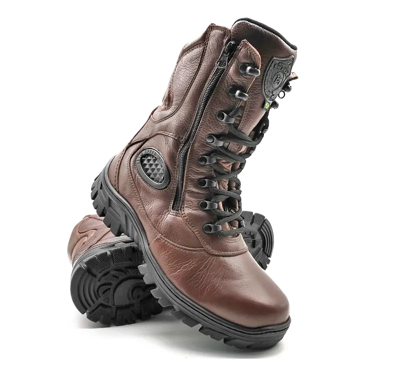 Combat Boots Brown Genuine Leather Tactical Military Zipper