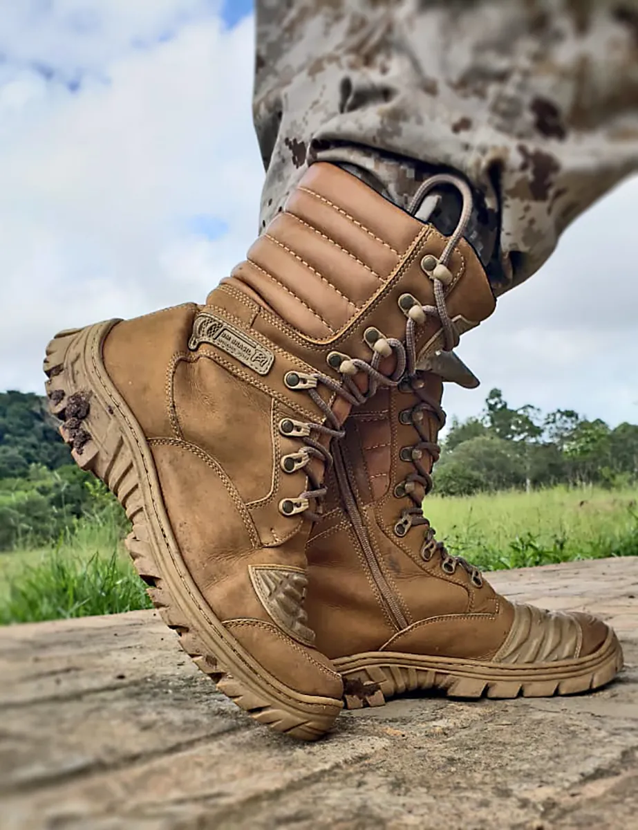 Combat Boots Coyote Brown Leather Tactical Zipper