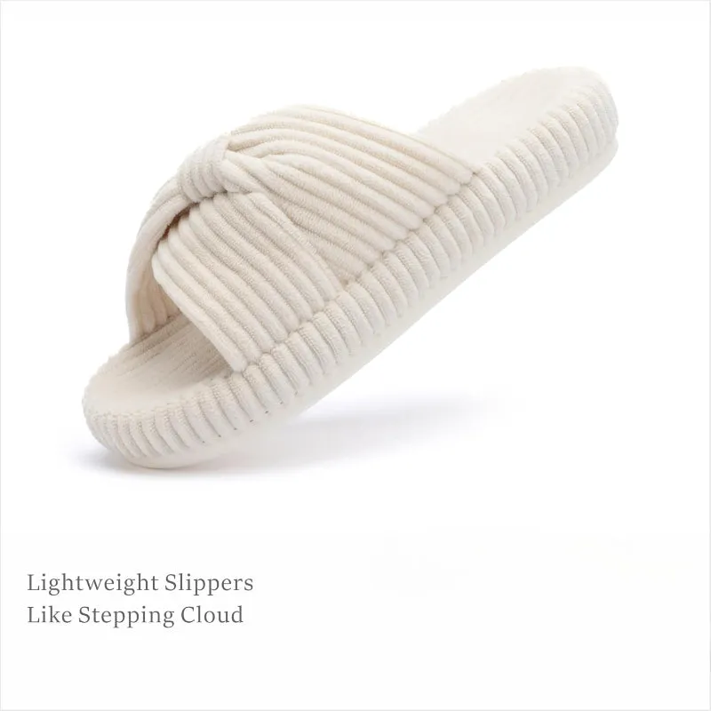 Comfy Corduroy Bow Crossbands Slippers