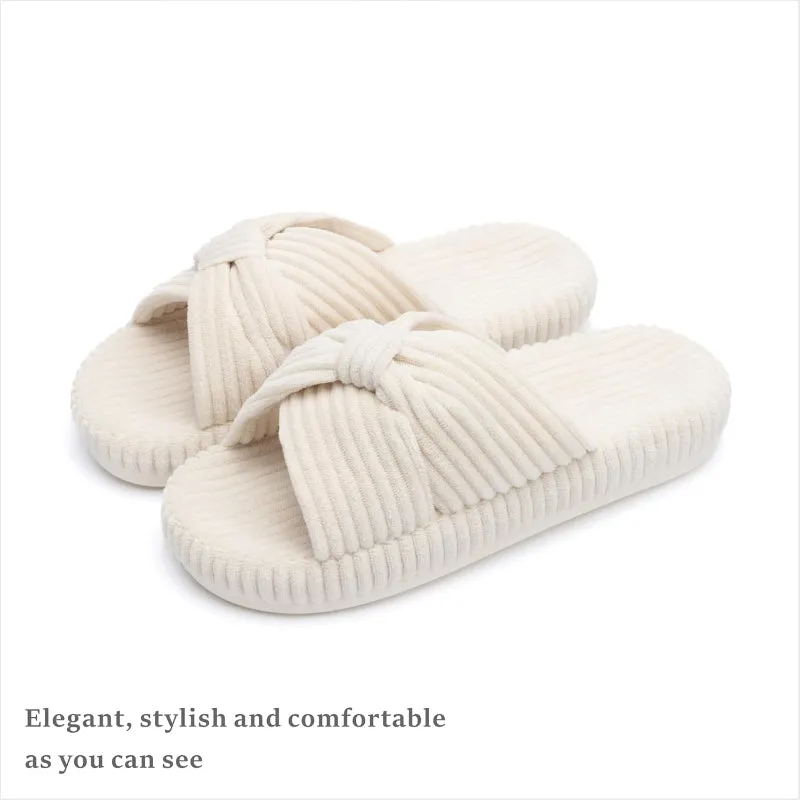 Comfy Corduroy Bow Slippers