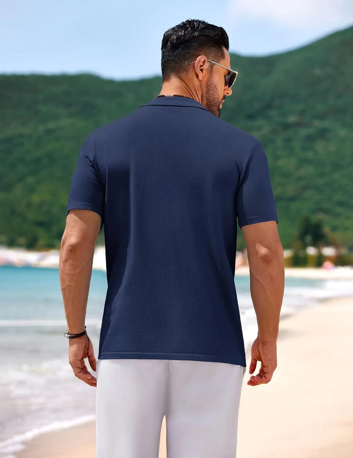 COOFANDY Mens Knit Short Sleeve Shirt Casual Button Down Shirt Vintage Fashion Polo Shirts Crochet Summer Beach Shirts