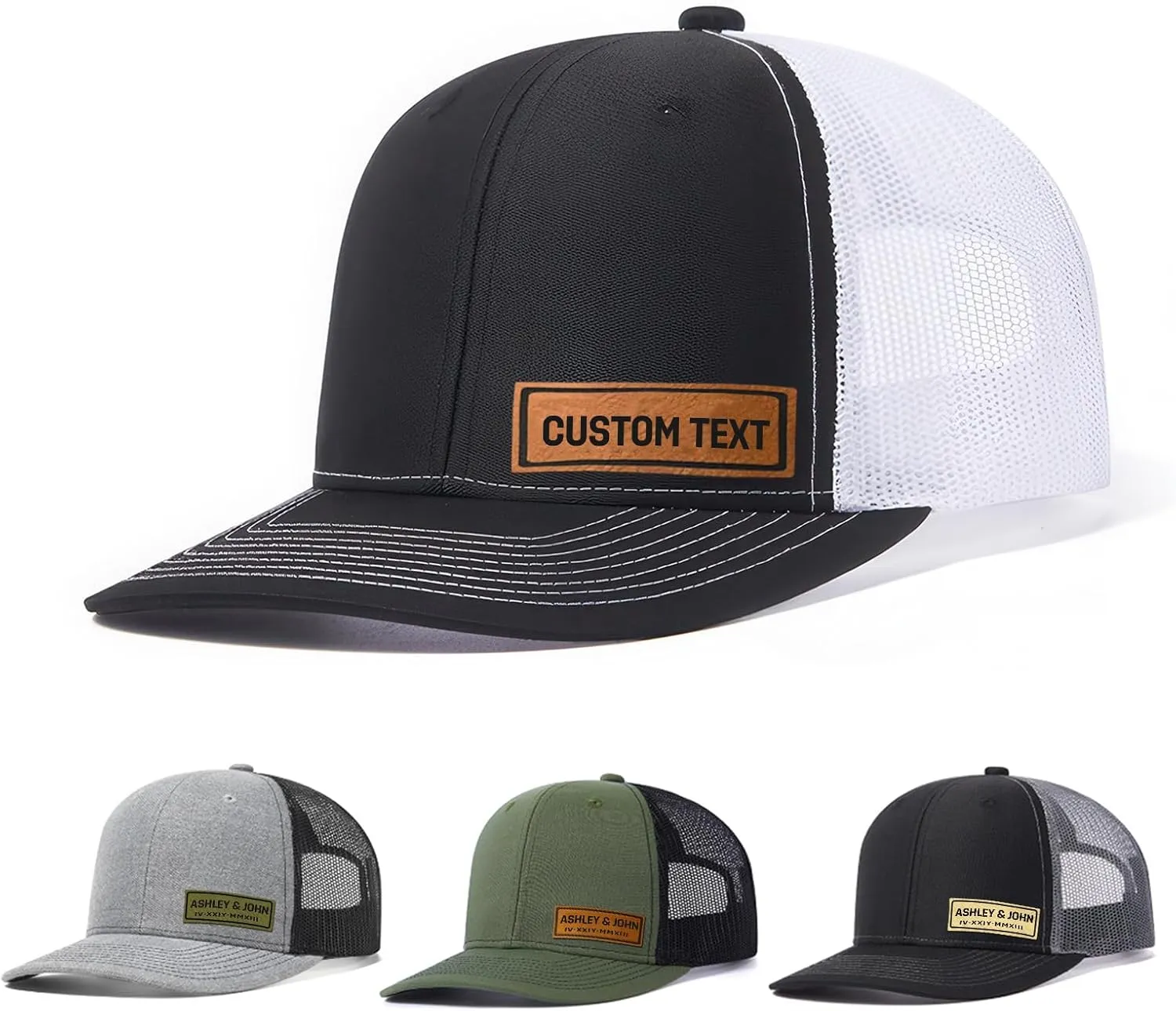 Custom Hats for Men Women Personalized Baseball Caps Leather Patch Trucker Hat for Adult Adjustable Custom Hats