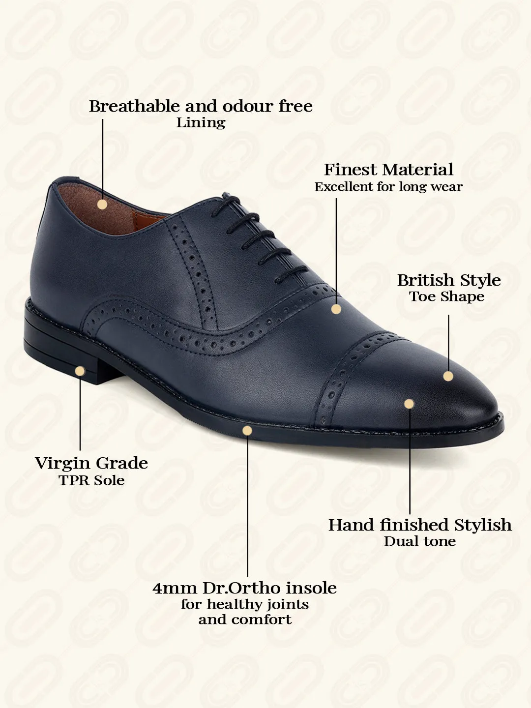 Federal Blue Oxford Style Comfortable Formal Laceup Shoes
