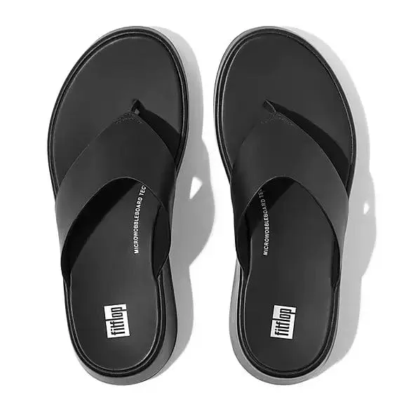 FitFlop Women's F-Mode Leather Flatform Flip Flops- Black