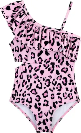 Girls One Piece Swimsuits Cutout Ruffle Bathing Suit Quick Dry Beach Swimwear with Adjustable Strap 5-14 Years