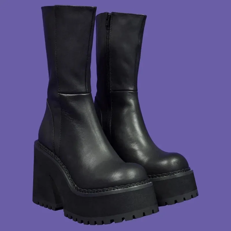 Goth Platform High Heels Zip Chunky Women's Boots Black Punk Thick Bottom Motorcycle Boots Cosplay Y2K Casual Shoes
