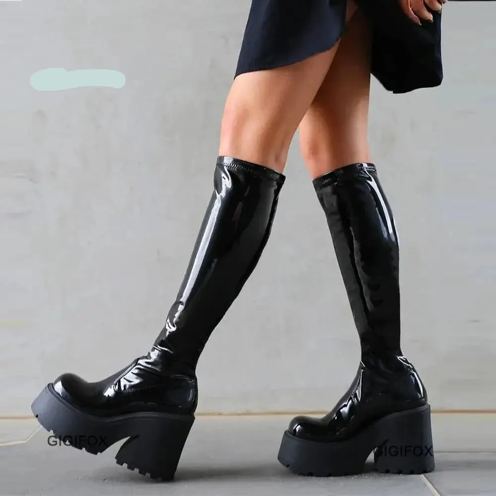 Goth Platform High Heels Zip Chunky Women's Boots Black Punk Thick Bottom Motorcycle Boots Cosplay Y2K Casual Shoes
