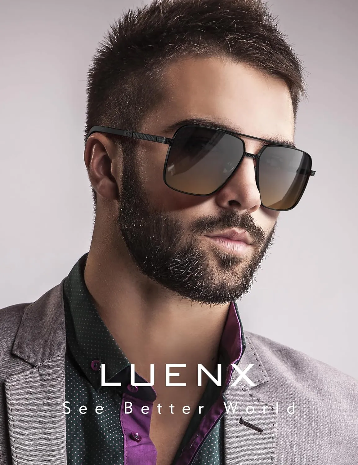 LUENX Polarized Square Aviator Sunglasses for Men,Trendy Retro Oversized Rectangular Frame UV400 Protection