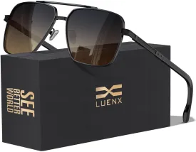LUENX Polarized Square Aviator Sunglasses for Men,Trendy Retro Oversized Rectangular Frame UV400 Protection