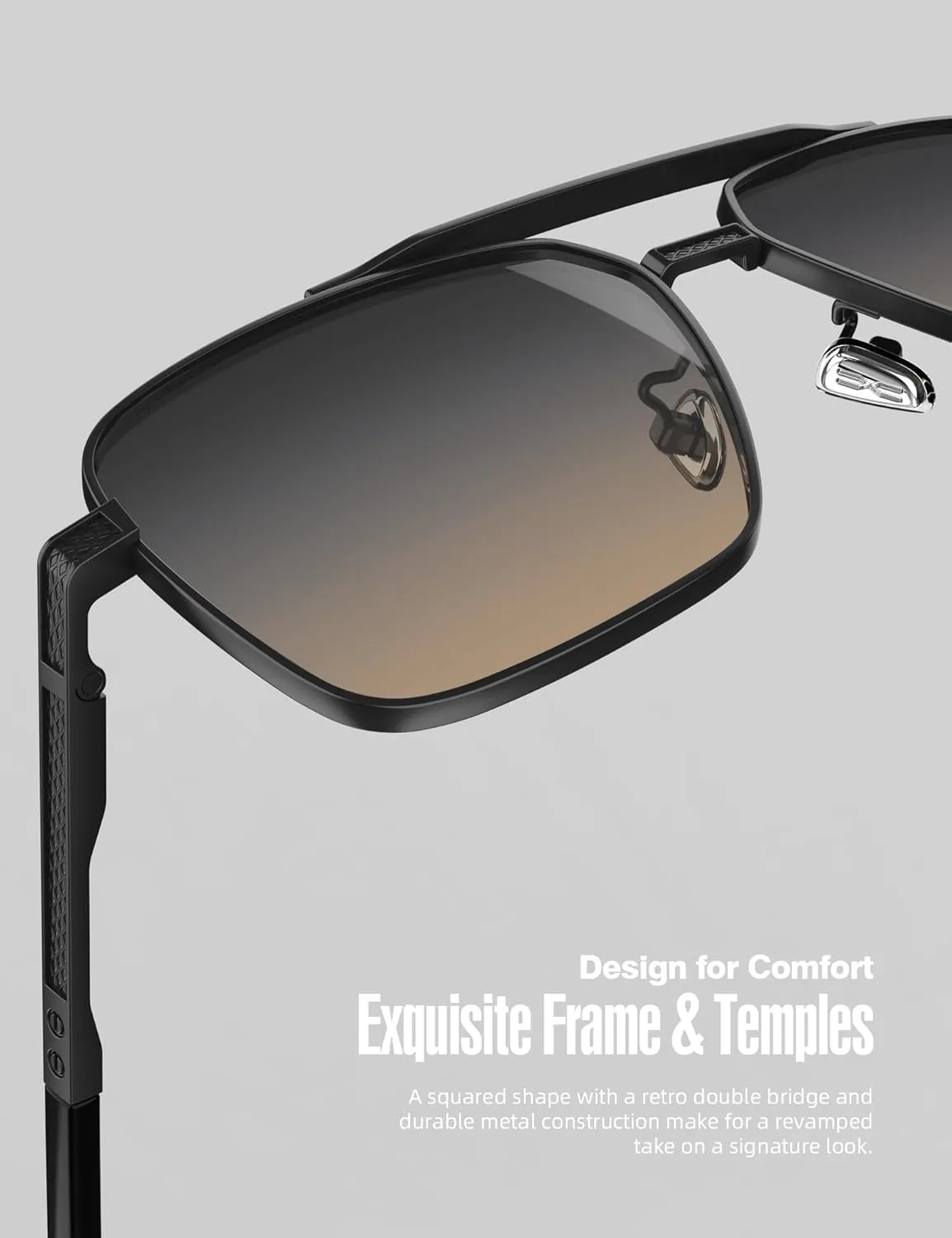 LUENX Polarized Square Aviator Sunglasses for Men,Trendy Retro Oversized Rectangular Frame UV400 Protection