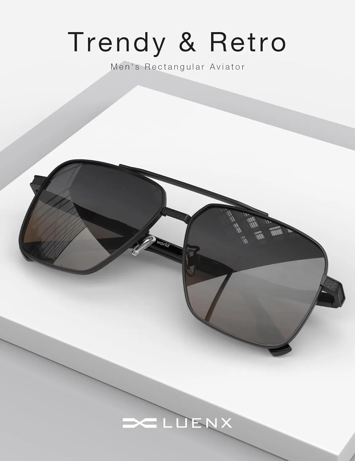 LUENX Polarized Square Aviator Sunglasses for Men,Trendy Retro Oversized Rectangular Frame UV400 Protection