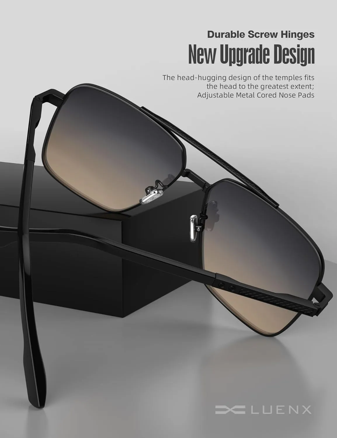 LUENX Polarized Square Aviator Sunglasses for Men,Trendy Retro Oversized Rectangular Frame UV400 Protection