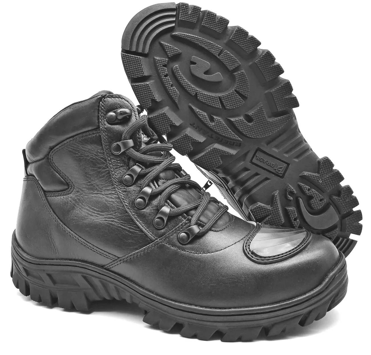 Motorcycle Boots Black Leather Hiking Lace Up Rock Combat