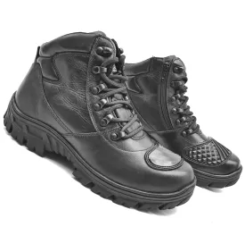 Motorcycle Boots Black Leather Hiking Lace Up Rock Combat