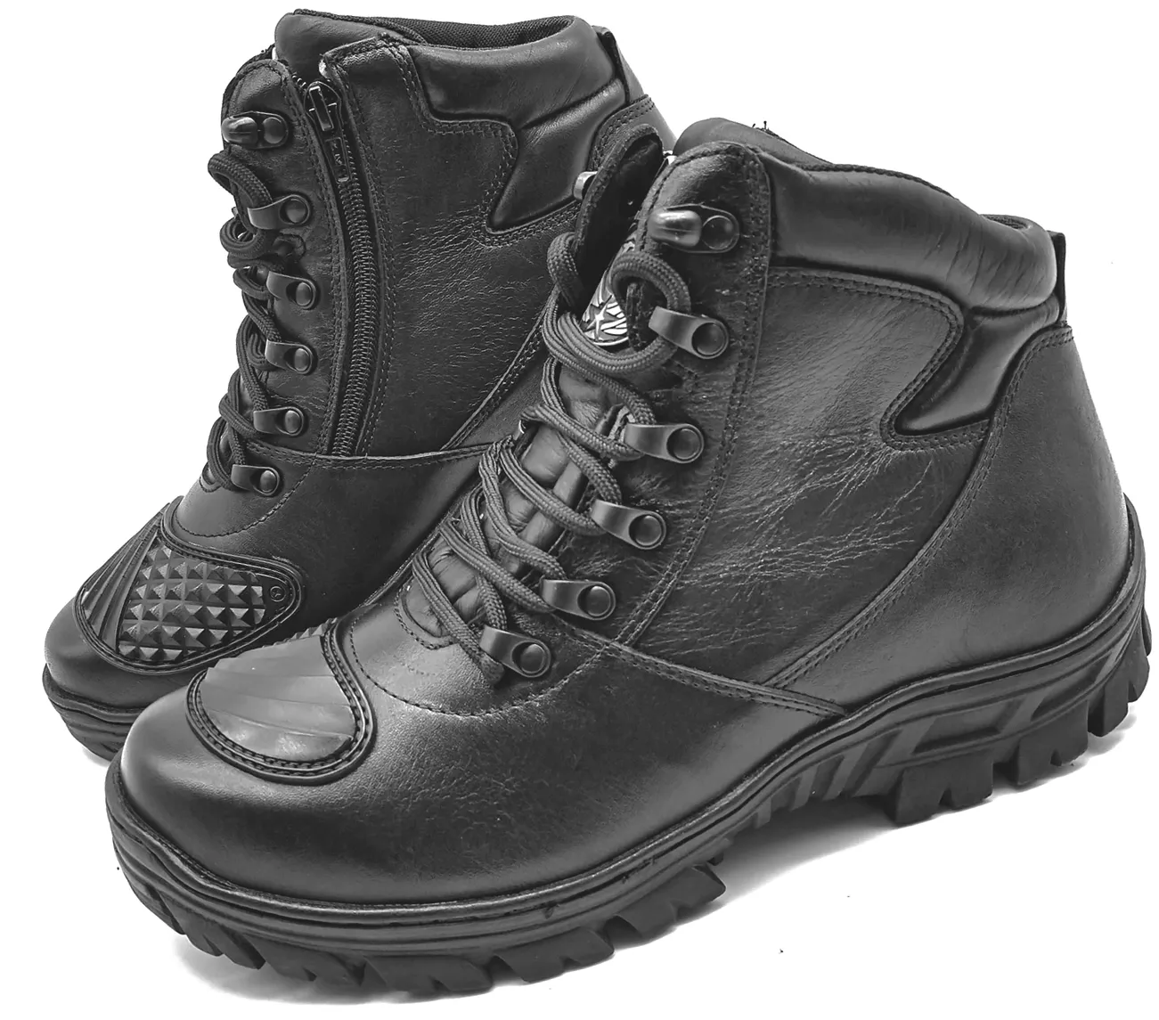 Motorcycle Boots Black Leather Hiking Lace Up Rock Combat
