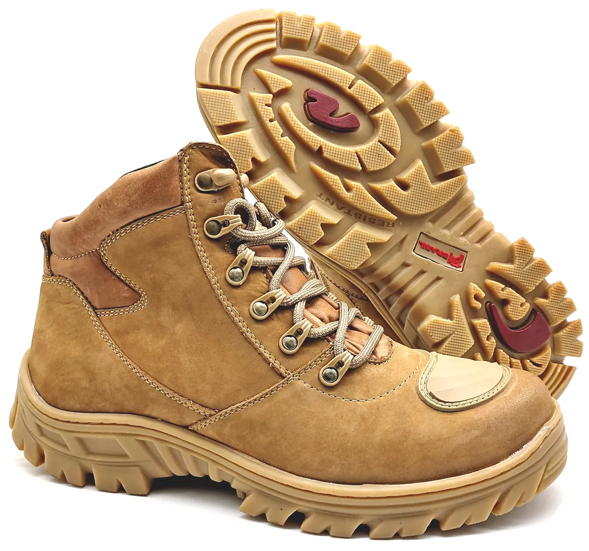 Motorcycle Boots Tan Leather Hiking Lace Up Rock Combat