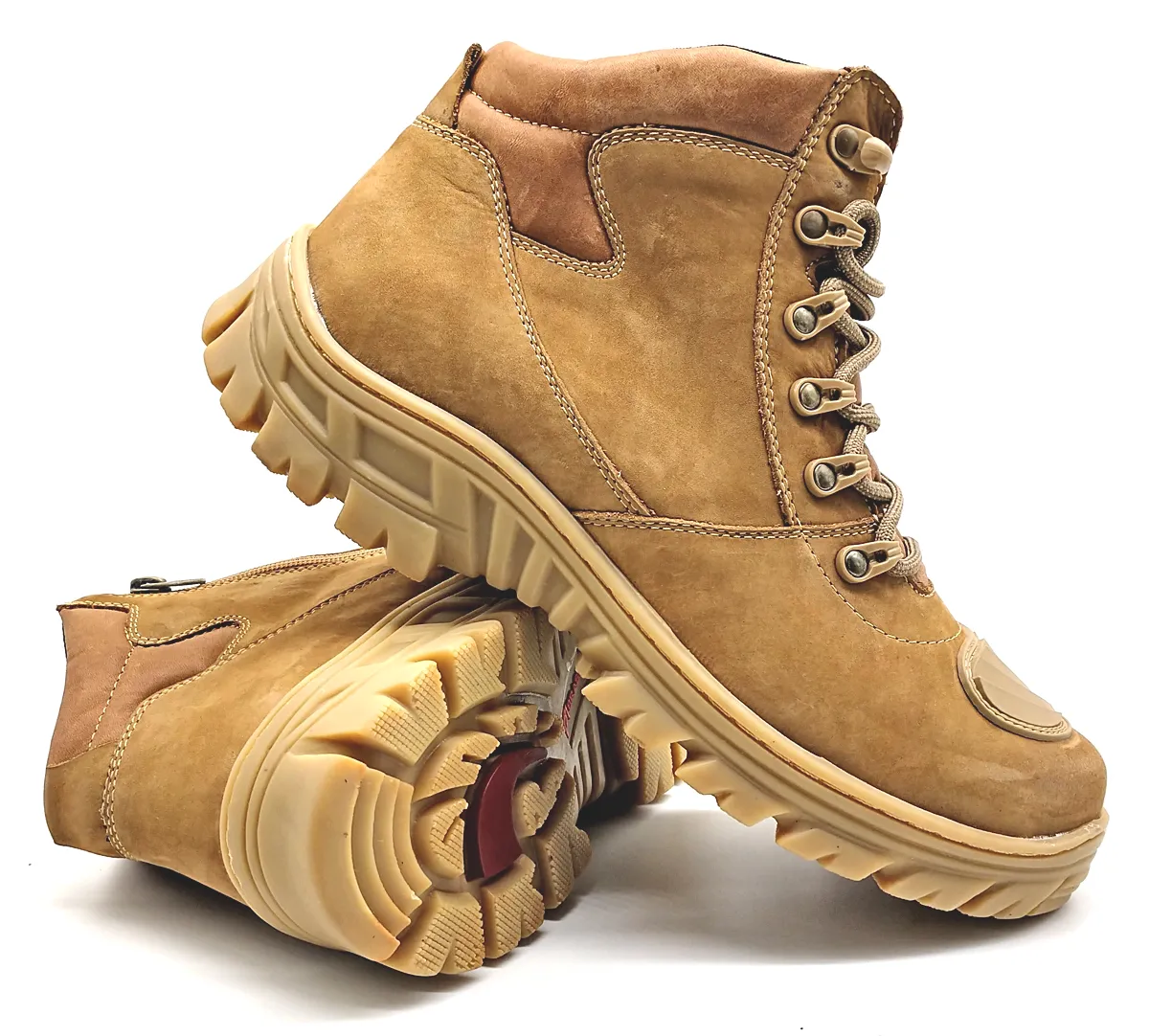 Motorcycle Boots Tan Leather Hiking Lace Up Rock Combat