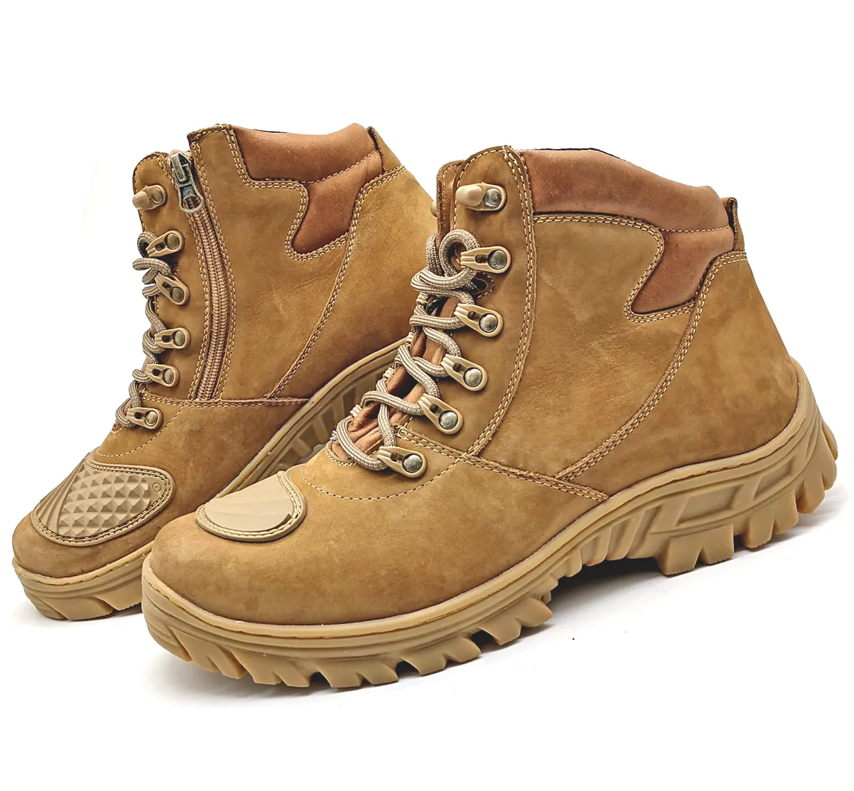 Motorcycle Boots Tan Leather Hiking Lace Up Rock Combat