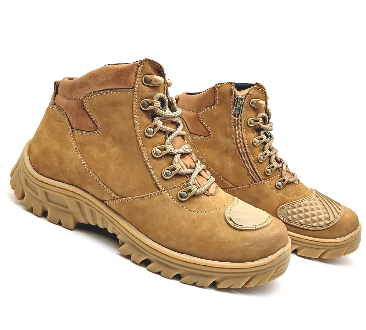 Motorcycle Boots Tan Leather Hiking Lace Up Rock Combat