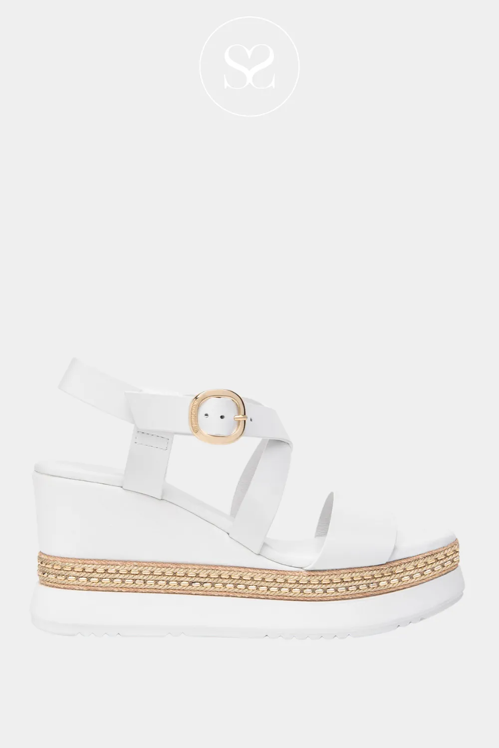 NERO GIARDINI E513550D WHITE LEATHER WEDGE SANDALS