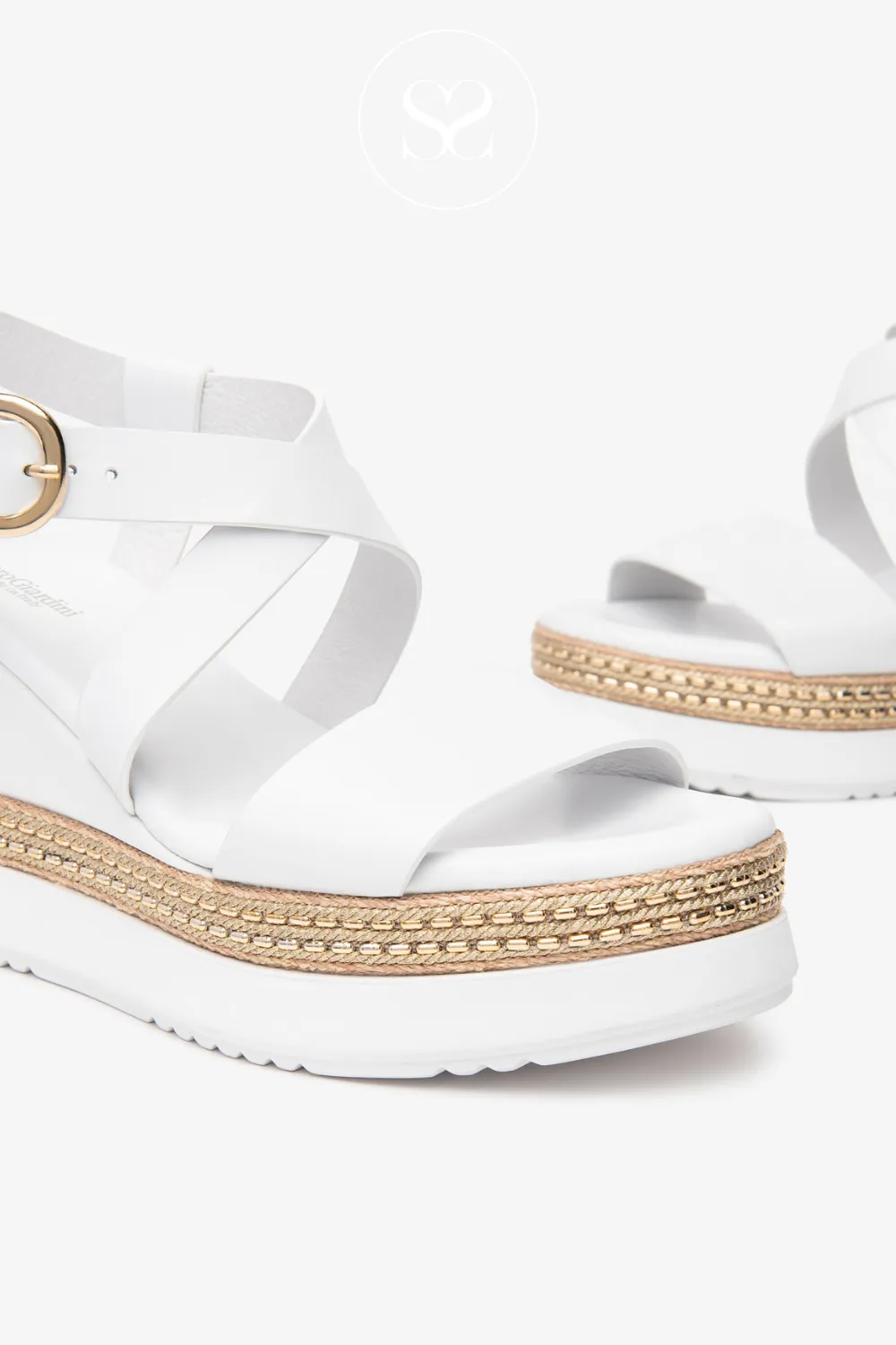 NERO GIARDINI E513550D WHITE LEATHER WEDGE SANDALS