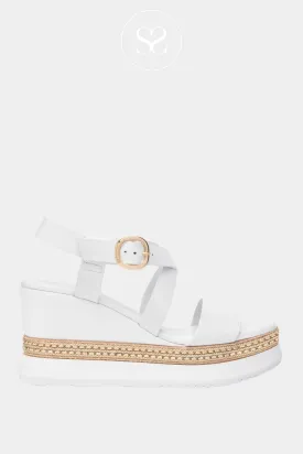 NERO GIARDINI E513550D WHITE LEATHER WEDGE SANDALS