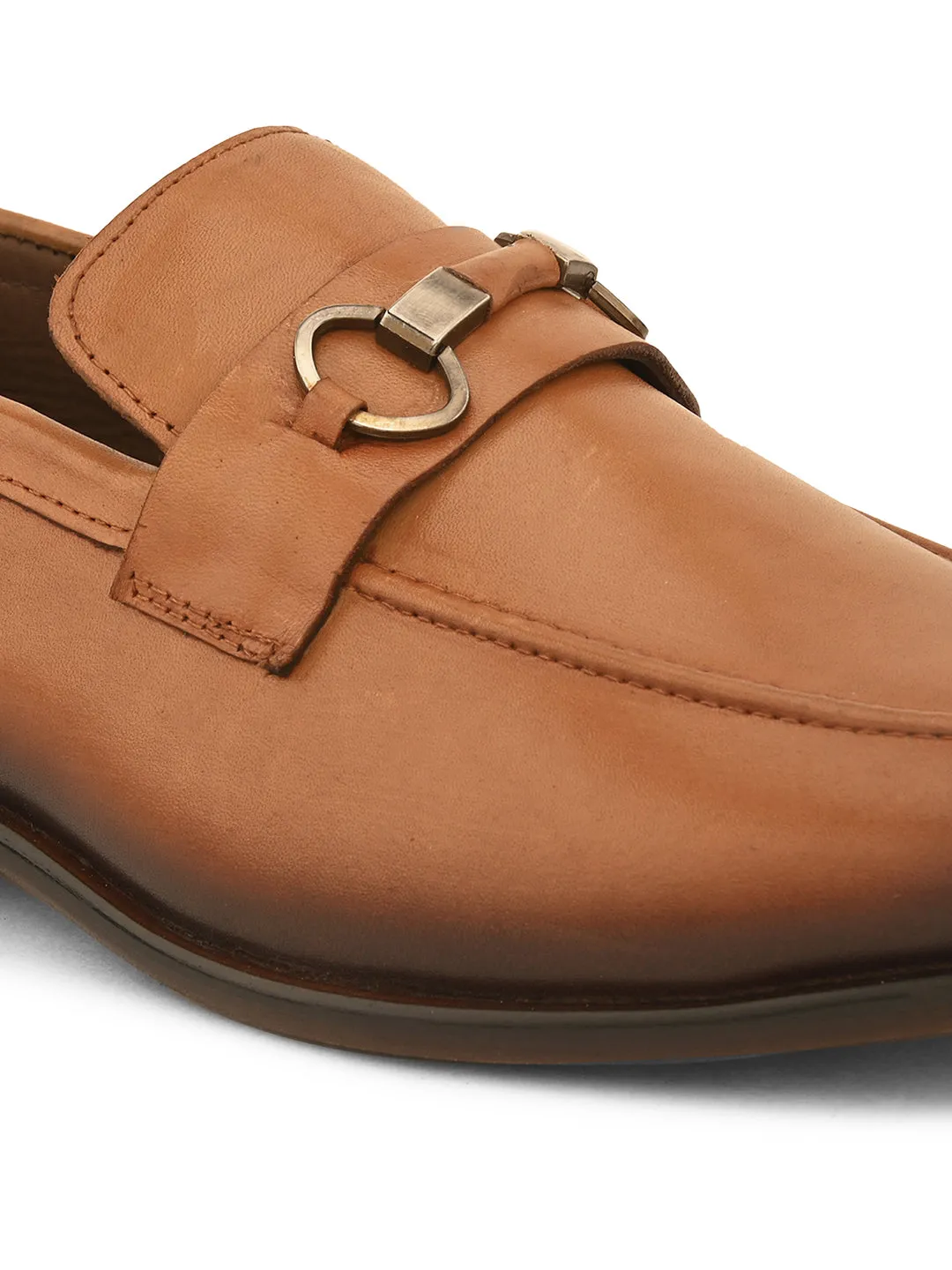 Pelle Albero Tan Leather Slip on Handcrafted Round Formal Shoes For Men