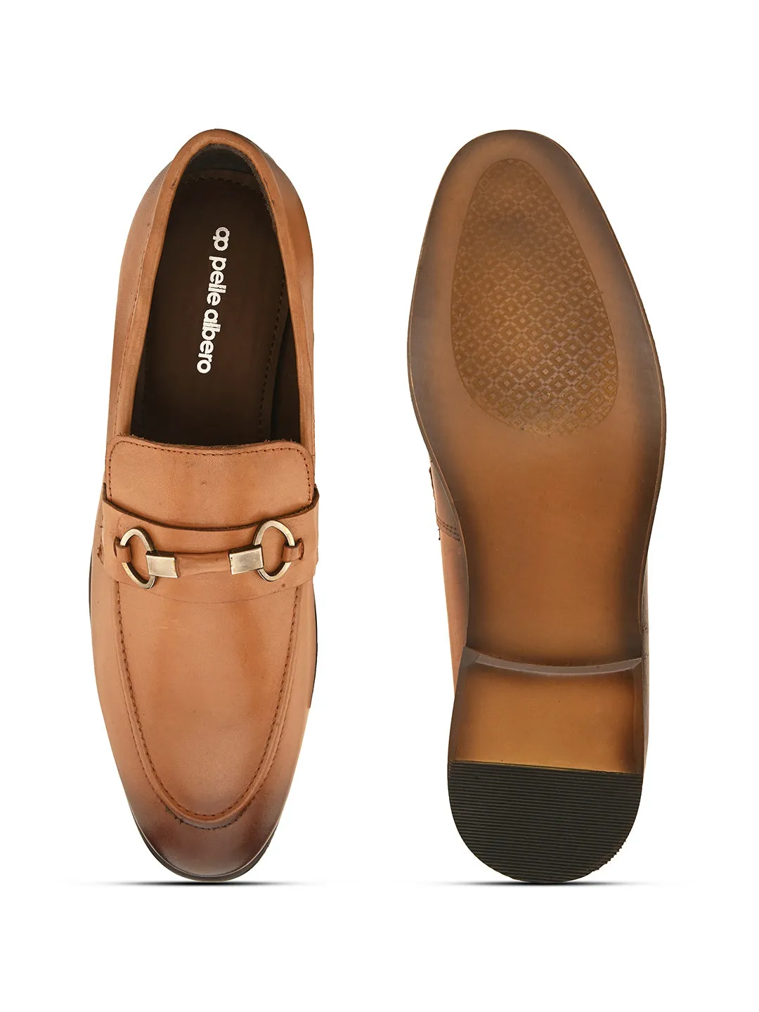 Pelle Albero Tan Leather Slip on Handcrafted Round Formal Shoes For Men