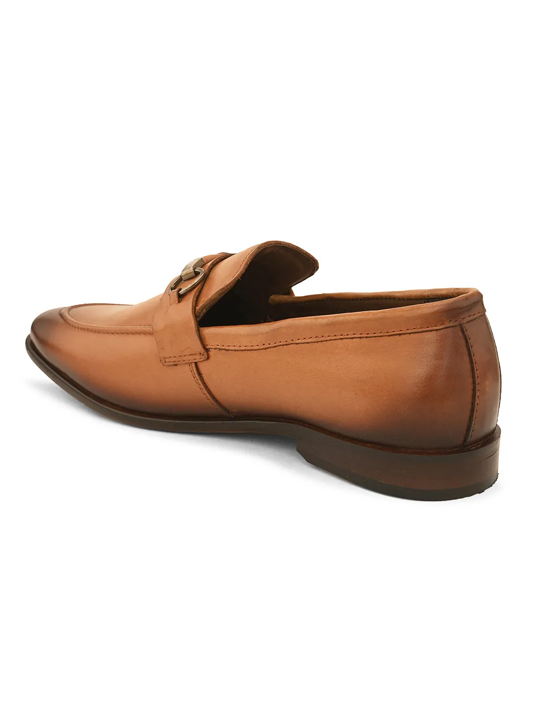 Pelle Albero Tan Leather Slip on Handcrafted Round Formal Shoes For Men