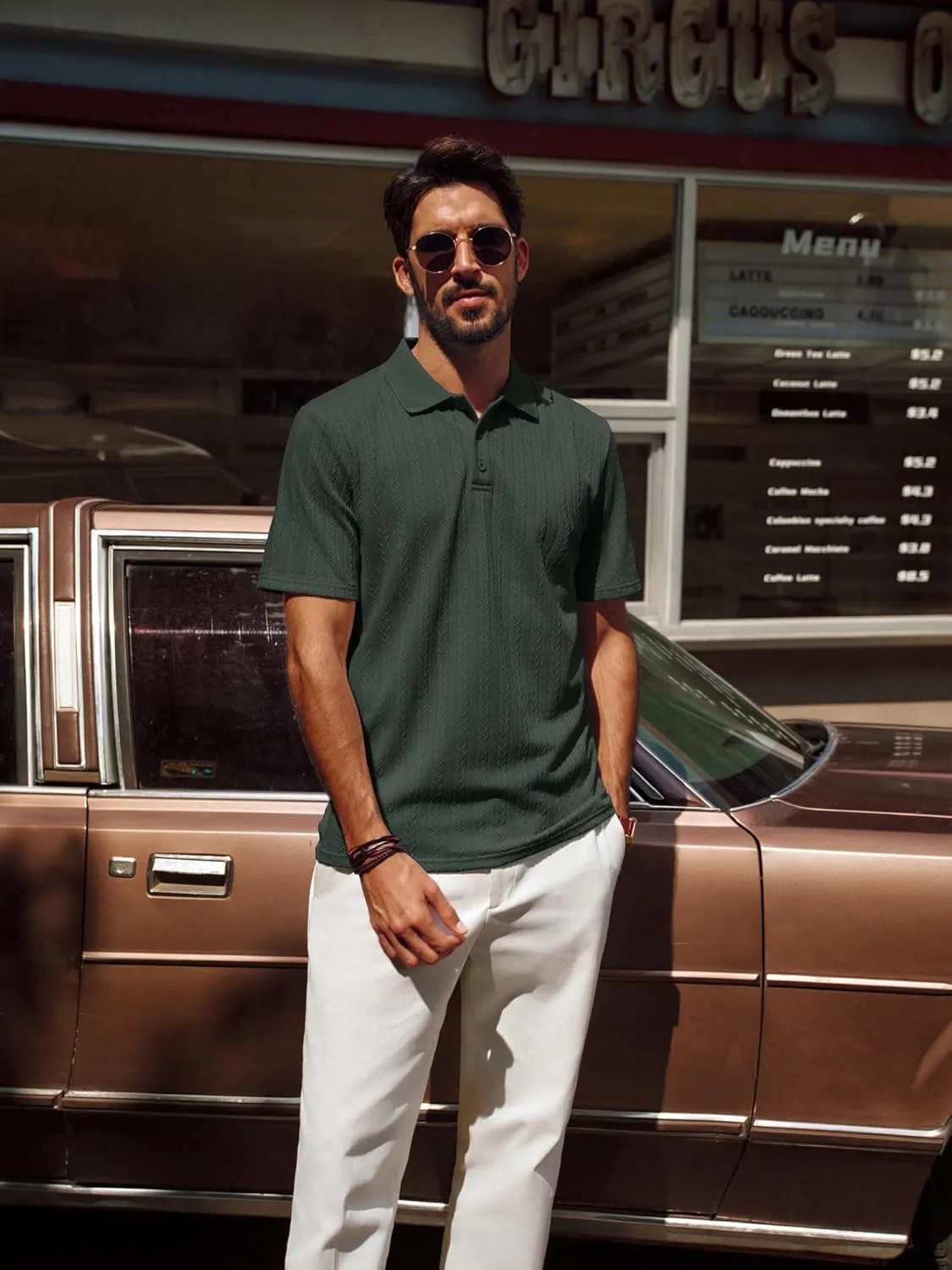 PJ PAUL JONES Mens Polo Shirts Short Sleeve Fashion Textured Polo Shirt Regular Fit Stretchy Golf Shirts