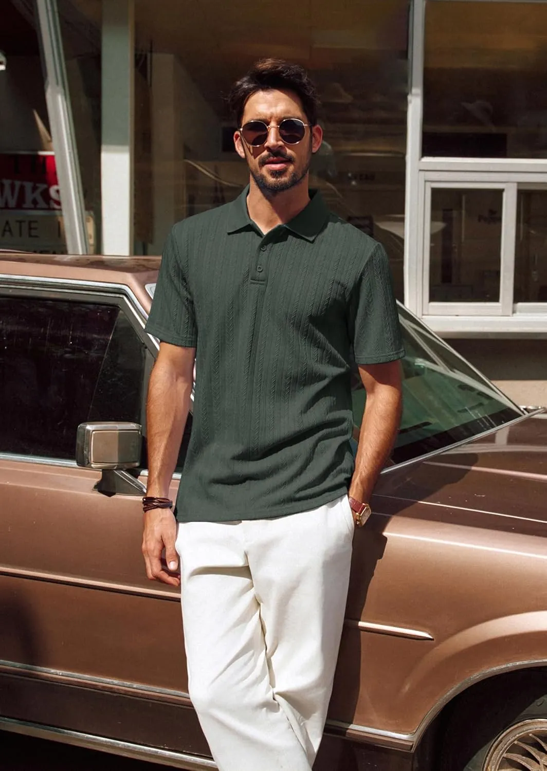 PJ PAUL JONES Mens Polo Shirts Short Sleeve Fashion Textured Polo Shirt Regular Fit Stretchy Golf Shirts