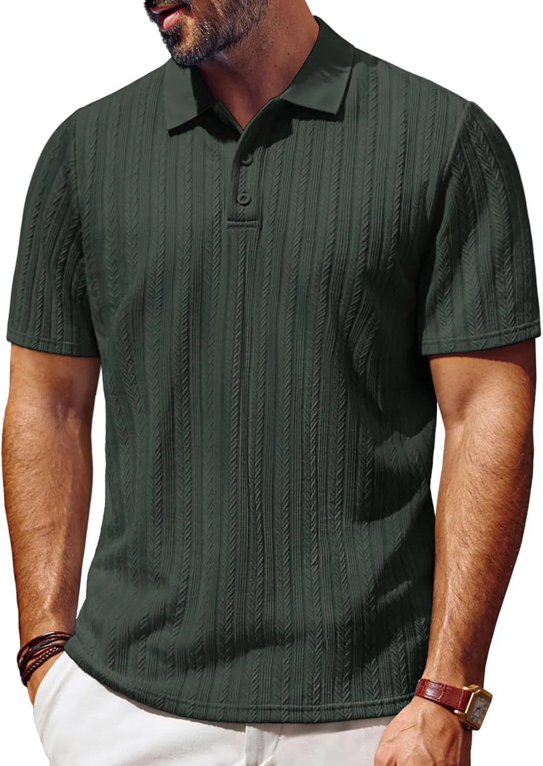 PJ PAUL JONES Mens Polo Shirts Short Sleeve Fashion Textured Polo Shirt Regular Fit Stretchy Golf Shirts